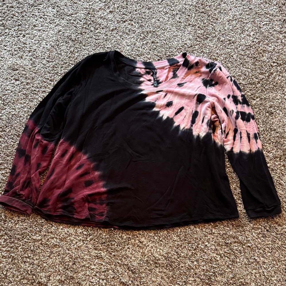 Tie-Dye Black and Pink Long Sleeve Crew Top